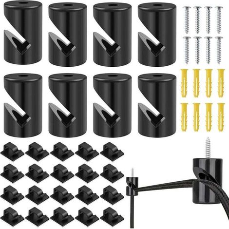 Lot de 8 lampes pour balançoire singe, support de lampe en plastique, 2 × 3 cm, balançoire singe avec 8 vis, 8 tubes d'expansion, 20 clips de câble auto-adhésifs (1/4)