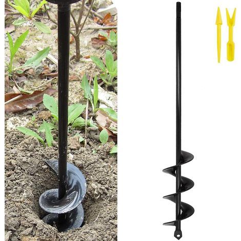 Mèche pour tarière 4x45 cm en acier allié – Revêtement noir anti-rouille – Pour creuser sols durs et planter fleurs, légumes, arbres (1/4)
