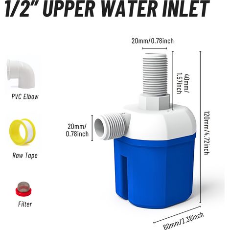 Vanne à flotteur emballée individuellement qui arrête automatiquement le flux d'eau et contrôle le renouvellement de l'eau 1/2\" Entrée d'eau supérieure (1/5)
