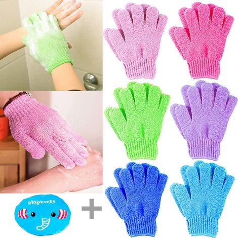12pcs Gants de bain exfoliants, avec 1pcs Bonnets de douche Animé, Gants de Soins du Corps pour homme et femme de Douche ou Bain Spa (6paires, Couleur Aléatoire)-Fei Yu (1/4)