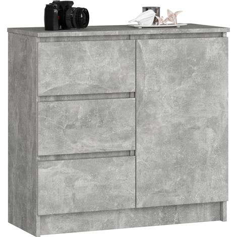 Cómoda AKORD JERRY Gris Hormigón 80 cm 1 puerta 3 cajones frente en color Gris Hormigón 2 estantes 80x35x77 cm