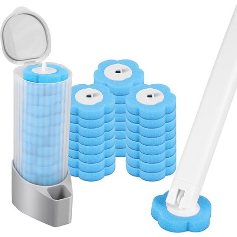 Brosse de toilettes jetable, kit de nettoyage avec 24 têtes de rechange parfumées aux notes marines, accessoire WC pour le nettoyage des toilettes dans la salle de bain (1/5)