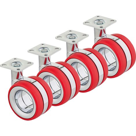SOTECH Premium Möbelrolle DÜSSELDORF Ø 75 mm (Höhe 98,5 mm, Chrom/rot, Montageplatte 47 x 47 mm), 4er Set (1/5)