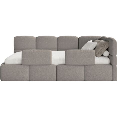 Selsey Cloudy – Jugendbett 90x200 cm, rechtsseitig, mit Bouclé-Bezug und Rausfallschutz, Grau (1/5)