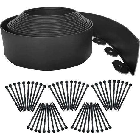 Bordure de Jardin 10m Haut 10cm kit de pelouse Flexible sans tranchée avec 50 Clous lit de Jardin en Gazon clôture en Plastique Noir (1/5)