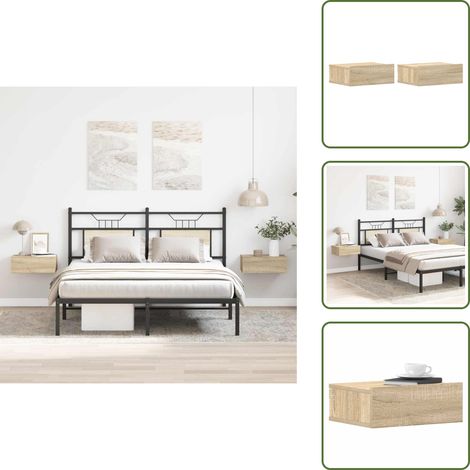 Tables de chevet flottantes 2 pcs Chêne sonoma Bois ingénierie - Table De Chevet - Meuble De Chambre - Table De Nuit - Table Murale - Rangement Minimaliste (1/5)