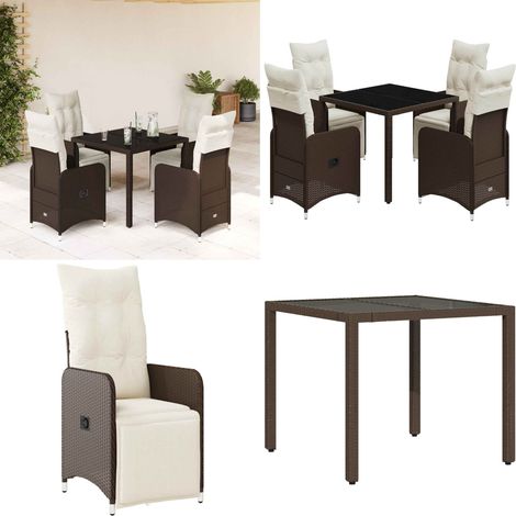 Set Bistrò da Giardino 5 pz con Cuscini in Polyrattan Marrone - Tavolo da giardino - Cuscini da seduta