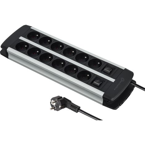 Multiprise 12 Prises avec Corps en Aluminium, Câbles H05VV-F 3G1.5mm, Longueur 2M, 2 interrupteurs (1 x 6 prises), avec protection contre les surcharges (1/5)