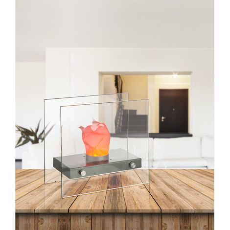 Effektvolle LED Tischlampe FIRE im Design Tischkamin, Glas 30,5 x 15 cm (1/5)