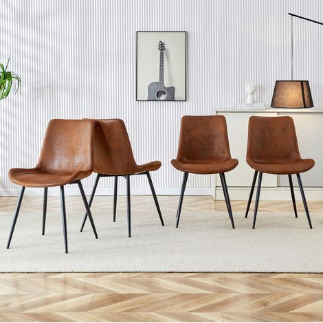 Lote de 4 sillas de comedor en tela y metal, con respaldo y patas antideslizantes, marrón y negro (1/5)