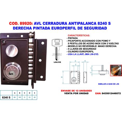 avl cerradura antipalanca 8240 s dcha. pintad europerfil segurid