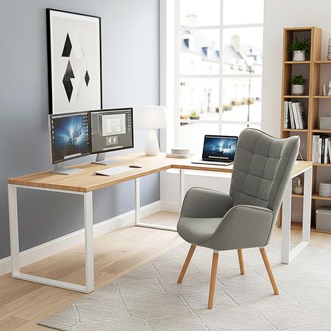 Meuble Cosy Chaise de Bureau Scandinave Ergonomique avec Accoudoirs, Siège de Travail Confortable en Tissu Rembourré, Gris (1/5)