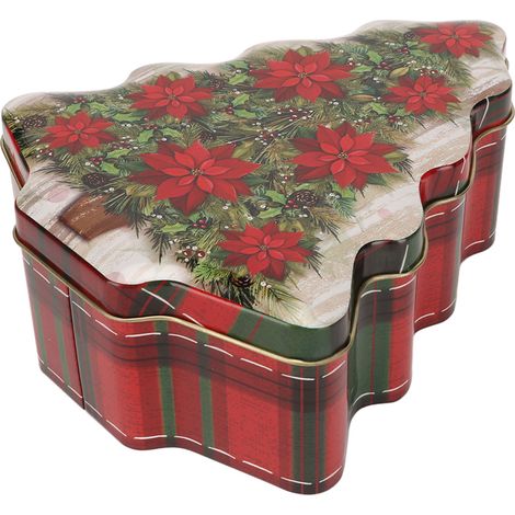 Boîte Métallique de Noël Rouge Fleurs Style Robustesse Inaltérable Boîte en Fer Blanc Décorative pour Chambre Bureau Cadeau Festive (1/5)