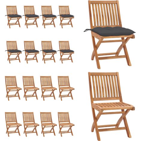 Sedie da Giardino Pieghevoli con Cuscini 8 pz Massello di Teak - Sedie da esterno - Sedie pieghevoli