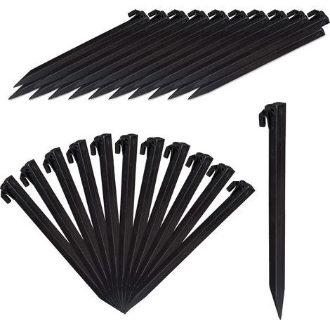 Relaxdays Piquet de Fixation, Lot de 32 Sardines Tente, Piquet ancrage Sol Jardin 31 cm Long, Plastique, Noir (1/5)