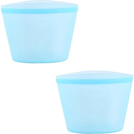 Bolsas de silicona para almacenar alimentos (2 unidades), Bolsas multifuncionales para almacenar alimentos, Sin BPA, 500 ml, Color azul (1/5)