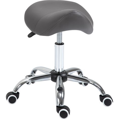 HOMCOM Rollhocker, verstellbarer ergonomischer Sitz 49–61 cm, 360° drehbar, für Massage, Tattoo-Studio, Spa, Klinik, Grau