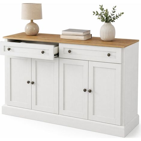 ELVMI Sideboard mit 4 Türen und 2 Schubladen, 2 verstellbaren Einlegeböden, offener Ablage, für Wohnzimmer und Küche, 150 x 40 x 86 cm (1/5)