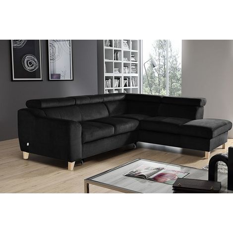 Canapé d'angle convertible en tissu luxe 5 places, ASTERIA noir, angle droit