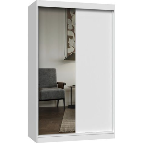 Armadio scorrevole moderno con specchio, 120 cm, bianco opaco - Perfetto per la camera da letto e l'ingresso (1/5)