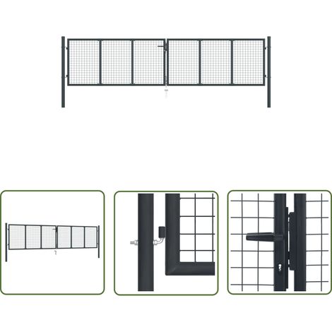 The Living Store Mesh-Gartentor Verzinkter Stahl 400 x 150 cm Grau - Gartentor - Metalltor - Zaun - Einfahrtstor - Terrassentür (1/5)