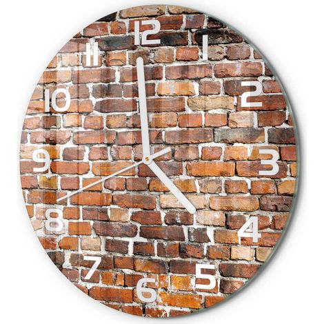 Horloge Murale Ronde Déco Salon Verre Trempé Silencieuse Design Contemporain Mur de briques fi 30 cm (1/5)