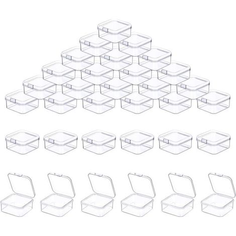 50 kleine Aufbewahrungsboxen, 3,5 x 3,5 x 1,8 cm Mini-Aufbewahrungsboxen aus Kunststoff mit Deckel, transparente Aufbewahrungsboxen für Kleinteile und andere Bastelprojekte (1/4)
