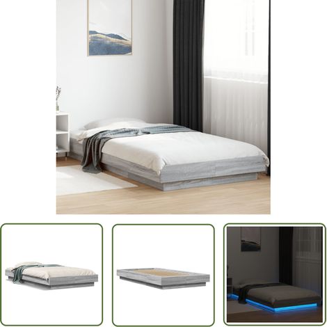 The Living Store Bettgestell mit LED Grau Sonoma 90x200 cm Holzwerkstoff - Holzbettfassungen - Bettsystem - Lattenrost - Schlafzimmermöbel - Graues Bett (1/5)