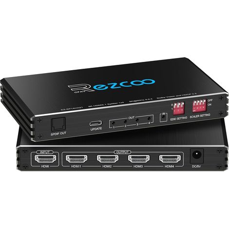 4K 120Hz Splitter HDMI 2.1 Extracteur Audio 1 entrée 4 Sorties SPDIF Optique et stéréo 8K 60Hz VRR ALLM HDCP2.3 HDR10 8K UHD Dolby Vision Atmos Scaler 4K EDID 1080P pour 5, SkyQ, , (1/5)