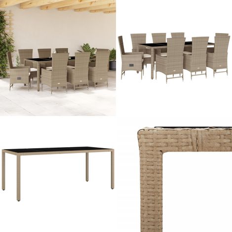 Ensemble à manger de jardin et coussins 9 pcs beige Poly rotin - Salon De Jardin - Meuble De Jardin - Set De Salon De Jardin - Table De Jardin - Chaises De Jardin - Home & Living (1/5)
