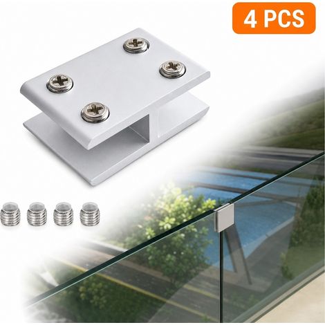 Lot de 4 pinces de verre à 180° en aluminium durable, pour panneaux 10-12 mm, avec vis, jonction droite de plaques (1/5)