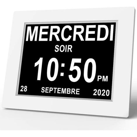 Reloj digital LCD de 8 pulgadas con visualización de fecha, día de la semana y hora formato de reloj completo atenuación automática 8 idiomas pantalla de alta definición función de recordatorio. A308 (1/4)