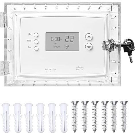 1pcs Boîte Verrouillage Thermostat Universelle avec Serrure & 2 Clé, Couvercle Protection Thermostat Mural Acrylique Transparente,Boîtier Thermostats Mur Portable 20x14x5cm ou Plus Petit pour Maison (1/5)