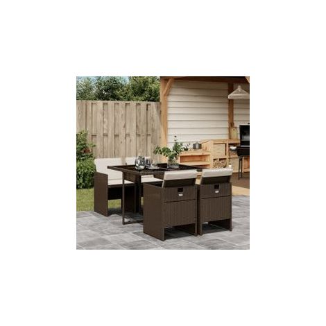 Ensemble à manger de jardin 5 pcs et coussins marron poly rotin (1/5)
