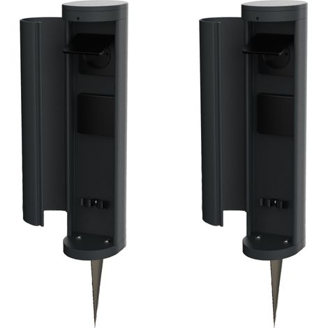 2x Novatool Gartensteckdose 2x Steckdosenturm 2-fach Anthrazit mit Blende mit Erdspieß Steckdosenleiste, Montageplatte, Dübel und Schrauben, Erdspieß