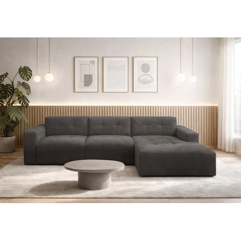 AX LIVING Couch in L Form Corlu Sofa Dunkelgrau für Wohnzimmer 310cm R