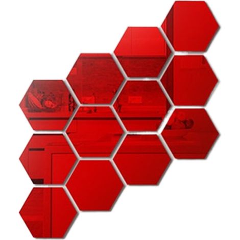 6 Miroir autocollant, hexagonal, argent or arc-en-ciel, décoratif, salle de bain salon (1/5)