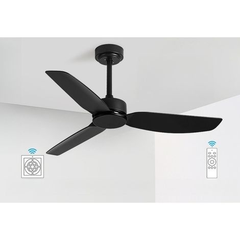Ventilateur plafond moderne 114 cm, sans éclairage, 3 pales, minuterie, moteur silencieux(Noir, Commande par interrupteur mural) (1/2)