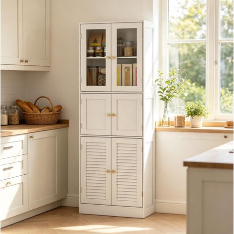 Armoire de salle de bain 60x30x170 cm MDF blanc 6 portes, gain de place et stable – MEUBLIV (1/5)