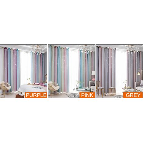 Rideaux à étoiles occultants pour chambre d'enfant, chambre de fille, salon, rideaux à étoiles colorés à double couche, 1 panneau (53''L x 108''H, gris)