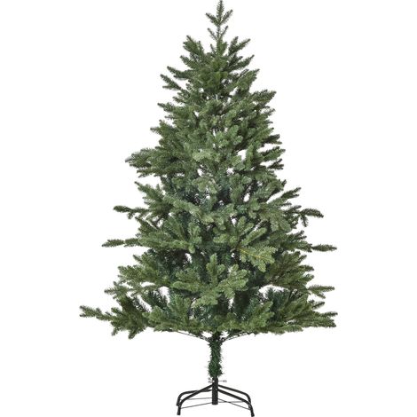 Sapin de Noël artificiel 150 cm, arbre artificiel 444 pointes, 3 formes de feuillage différentes, ignifuge, avec support métallique pour intérieur (1/5)