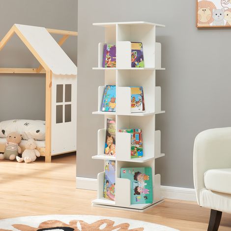 Estantería giratoria Talöpintaa de 4 niveles MDF 129x40x40cm Blanco [en.casa]