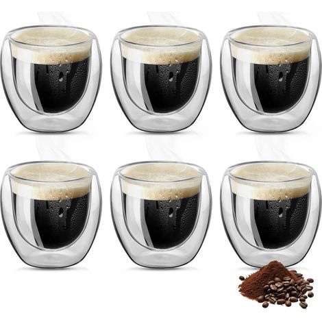 Lot de 6 tasses à expresso, verres à expresso, verres à café à double paroi, effet flottant, verres thermiques, résistants à la chaleur, verres à cappuccino (1/5)