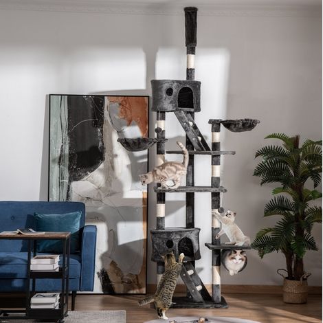 Arbre à chat plafond 240-260 cm en bois gris foncé, gain de place, pour grands chats FloraGrace (1/5)