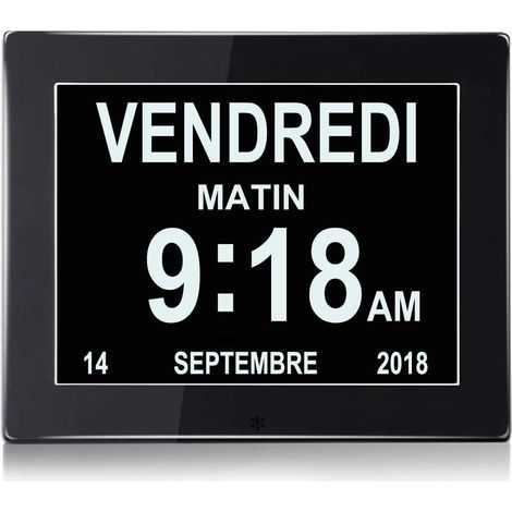 Horloge numérique LCD calendrier – Grand écran 204x143mm – Résolution 1024x600 – Luminosité 300 lumens – Pour seniors et Alzheimer (1/5)