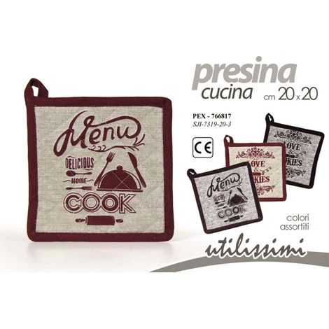 1 Pezzo Presina da Cucina in Cotone Menu' Quadrata 20 x 20 cm 3 Colori