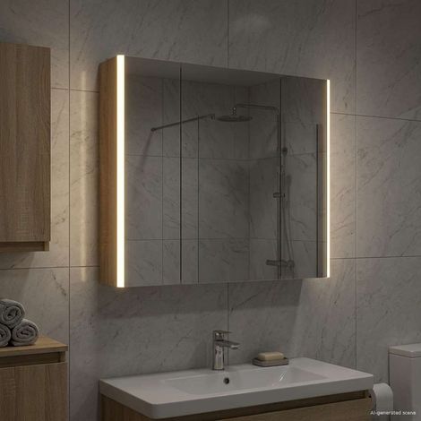 Armario con espejo de baño Roble  83,5 x 15,5 x 70 cm