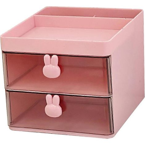 Organiseur de bureau avec tiroirs, rangement de bureau à plusieurs niveaux, porte-papeterie-16X12X11CM-Pink (1/3)