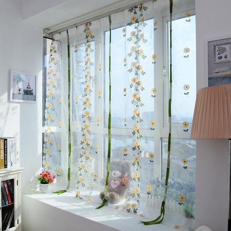 Rideaux en tulle à motif chrysanthème, voilage transparent pour la décoration de fenêtre du salon (80100cm) (1/5)