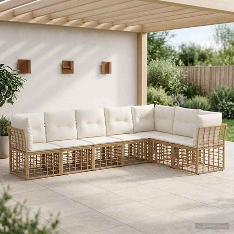 vidaXL  Outdoor Sofa Set  Natural Poly Rattan